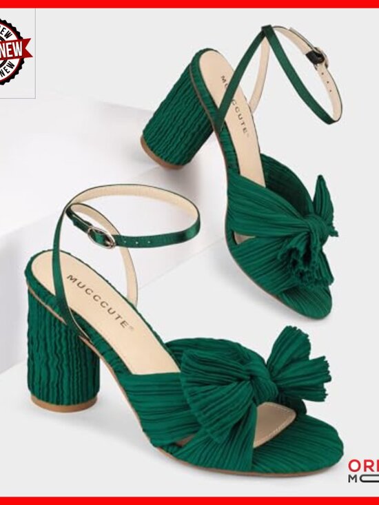 Women Women\'s Bow Knot Heeled Sandals with Ankle Strap Chunky Heels
